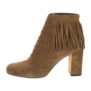 Saint Laurent Suede Fringe Trim Accent Lace-Up Boots